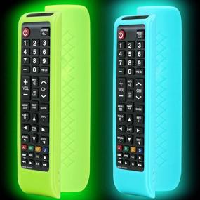 img 4 attached to 📺 Glow in The Dark Green and Sky Silicone 2 Pack Remote Case for Samsung TV Controller, BN59-01199F Remote Control Cover - Smart TV Remote Skin Sleeve