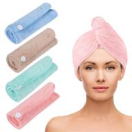 🔵 super absorbent microfiber hair towel wrap for quick drying - 4 pack, blue logo