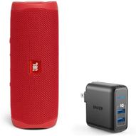 jbl flip 5 - красный портативный водонепроницаемый bluetooth-динамик в комплекте с двойным usb-зарядным устройством для стены. логотип