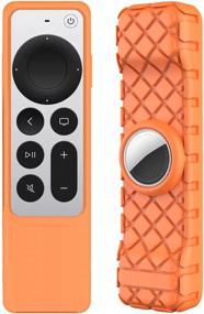 img 4 attached to 🍊 2021 Apple TV 4K Siri Remote Cover - Seltureone 2 in 1 Silicone Protective Case Sleeve with Holder for AirTags and TV HD Siri Remote (2nd Generation), Shock Absorption - Vibrant Orange