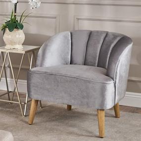 img 3 attached to 🪑 Stylish Amaia Modern Velvet Club Chair by Christopher Knight Home - Pewter/Walnut Delight