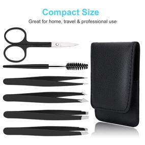 img 3 attached to UUBAAR 6 PCS Precision Eyebrow Tweezers Set for Women - Professional Slanted, Pointed, 🔍 and Flat Tweezer for Eyebrows, Facial Hair, Ingrown Hairs, Wig Plucking, Chin Hair, Splinter Removal (Black)