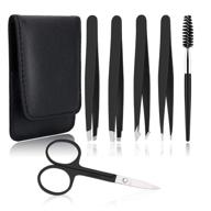 uubaar 6 pcs precision eyebrow tweezers set for women - professional slanted, pointed, 🔍 and flat tweezer for eyebrows, facial hair, ingrown hairs, wig plucking, chin hair, splinter removal (black) logo