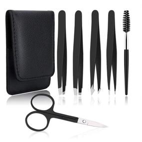 img 4 attached to UUBAAR 6 PCS Precision Eyebrow Tweezers Set for Women - Professional Slanted, Pointed, 🔍 and Flat Tweezer for Eyebrows, Facial Hair, Ingrown Hairs, Wig Plucking, Chin Hair, Splinter Removal (Black)