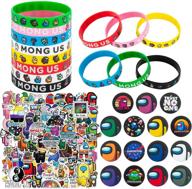 fun-packed among us party favors kit – 129 pack birthday supplies with stickers, decorations, pins, bracelets, and toys. ideal for kids and adults! логотип