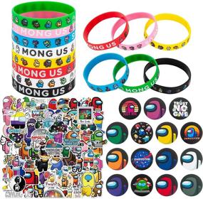 img 4 attached to Fun-packed Among Us Party Favors Kit – 129 Pack Birthday Supplies with Stickers, Decorations, Pins, Bracelets, and Toys. Ideal for Kids and Adults!