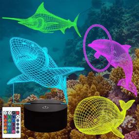 img 4 attached to 🐬 Lampeez Ocean Sea Animals 3D Lamp Kits: Dolphin, Marlin, Shark, Whale Night Light for Kids - 4 Patterns, Remote Control, 16 Colors Changing, Dimmable Function - Perfect Xmas Birthday Gifts for Boys and Girls