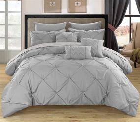 img 4 attached to Chic Home 10 Piece Hannah Pinch Pleated King Bed In a Bag Comforter Set - Complete Silver Set with Ruffled & Pleated Design Including Sheet Set