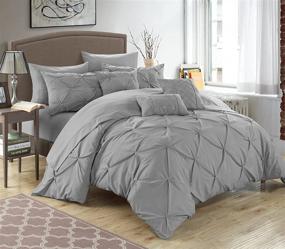 img 3 attached to Chic Home 10 Piece Hannah Pinch Pleated King Bed In a Bag Comforter Set - Complete Silver Set with Ruffled & Pleated Design Including Sheet Set