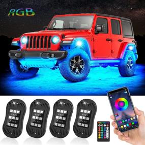 img 4 attached to 🚗 CT CAPETRONIX RGB светодиодные подсветки Rock Lights для грузовиков - 4 комплекта с подложками с приложением/1-кнопочным переключателем/RF-пультом дистанционного управления, функцией синхронизации, режимом музыки - Водонепроницаемость IP68 для автомобилей, ATV, RZR, UTV, внедорожники