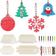 🎄 fun and festive: 40pcs diy christmas ornaments craft for kids - unfinished wooden slices with hole for hanging decorations - wood christmas slices for kids to paint logo