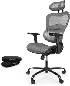 img 4 attached to 🪑 ErgoRo Ergonomic Office Chair with 3D Adjustable Armrests, Memory Foam Armrest Pads, Lumbar Support - Executive Gaming Desk Chair, Mesh Computer Chair (Grey)