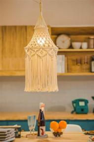 img 3 attached to 🏮 Macrame Lamp Shade Boho Hanging Pendant Light Cover for Modern Office, Bedroom, Living Room, Nursery, Dorm Room - Bohemian Home Decor