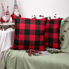 img 2 attached to 🎄 Ouddy Christmas Pillow Covers 18x18 - Black Red Buffalo Plaid Christmas Decorations - Holiday Farmhouse Check Throw Pillow Covers for Sofa Couch - Home Decorative Accessories