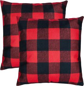 img 4 attached to 🎄 Ouddy Christmas Pillow Covers 18x18 - Black Red Buffalo Plaid Christmas Decorations - Holiday Farmhouse Check Throw Pillow Covers for Sofa Couch - Home Decorative Accessories