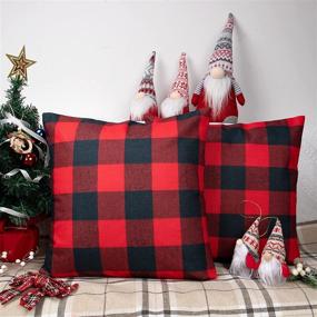 img 3 attached to 🎄 Ouddy Christmas Pillow Covers 18x18 - Black Red Buffalo Plaid Christmas Decorations - Holiday Farmhouse Check Throw Pillow Covers for Sofa Couch - Home Decorative Accessories