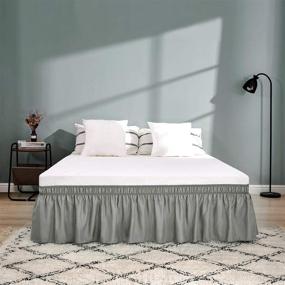 img 2 attached to 🛏️ RIMELA Silver Gray Bed Skirt: Elastic Dust Ruffles, Wrinkle & Fade Resistant, Easy Install - Queen Size 15 Inch Drop