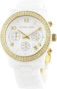 img 3 attached to Майкл Корс белый керамический ⌚ Золотые пластины Runway часы MK5237 для женщин.