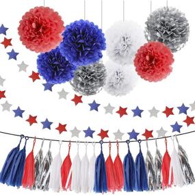 img 4 attached to 🎉 30pcs Navy Blue Red Silver White Patriotic Tissue Paper Pom Pom Tassel Garland by HEARTFEEL - Party Decorations