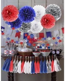 img 2 attached to 🎉 30pcs Navy Blue Red Silver White Patriotic Tissue Paper Pom Pom Tassel Garland by HEARTFEEL - Party Decorations