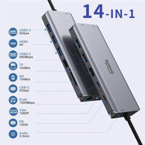 img 3 attached to 🔌 14-in-1 USB C Docking Station Dual Monitor with Triple Display: 2 HDMI & VGA, 4K Resolution, 3 USB 3.0 & 2 USB 2.0 Ports, Gigabit Ethernet, 100W PD Charging, SD/TF Card Reader, Type-C Data Transfer, 3.5mm Audio