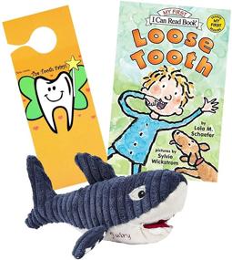 img 4 attached to 🦈 Maison Chic Shark Tooth Fairy Plush Pillow with Loose Tooth Book Set, Bruce Shark TF Design