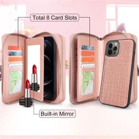 img 2 attached to 👜 Harryshell iPhone 12 Pro Max 6.7" Case Wallet | Multi-Zipper, Detachable Magnetic Cover | Clutch Purse Bag with Card Slots, Mirror | Crossbody Chain & Wrist Strap | Crocodile Skin Rose Gold