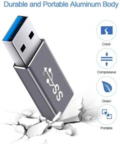 img 1 attached to 🔌 Электоп Усовершенствованный адаптер USB 3.1 GEN 2 мужской к женскому Type-C, двусторонняя поддержка зарядки и передачи данных до 10 Гбит/с, преобразователь USB A в USB C 3.1 (серый цвет космоса)