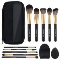 💄 professional makeup brushes set - maange 10 pcs travel makeup brushes set with case, foundation kabuki blush eyeshadow brush including makeup sponge and brush cleaner (blackgold) logo