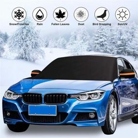 img 4 attached to ⛄ Car Windshield Snow Cover and Sun Shade with Ice Removal Wiper Visor Protector - Magnetic Windproof Solution for Most Cars SUV/Truck/Van (81"x 45")