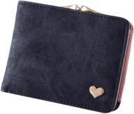 👝 sunwel fashion slim bifold wallet: stylish clutch purse with heart metal id card holder, coin pouch & photo clamp - ideal for women ladies (black) logo