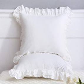 img 4 attached to 🤍 YOKKITA Shabby White Ruffle Euro Pillow Shams – Farmhouse Cottage Vintage Style, Set of 2 – 26x26 inches