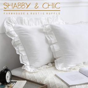 img 2 attached to 🤍 YOKKITA Shabby White Ruffle Euro Pillow Shams – Farmhouse Cottage Vintage Style, Set of 2 – 26x26 inches