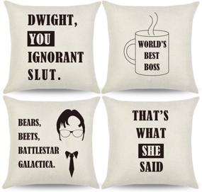 img 4 attached to CARRIE HOME The Office Quote Throw Pillow Covers 18x18 - Perfect Gifts for Dwight Schrute Fans, Set of 4