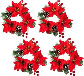 img 3 attached to 🕯️ Pack of 4 Red Poinsettia Christmas Candle Rings – Small Wreath Candle Holder Centerpiece with Artificial Pinecone Berries for Xmas Holiday Table Decoration. Fits Pillar Candles up to 3.1 Inch