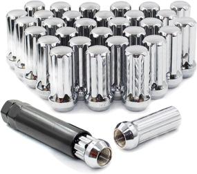 img 4 attached to ⚙️ Set of 32 9/16 Lug Nuts | Chrome | 1.90" Long | Truck Small Diameter | Closed End Bulge Acorn 7 Spline | Key Included (9/16-18)