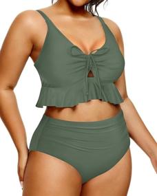 img 2 attached to 👙 Daci Women's Plus Size Two Piece Swimsuits - High Waisted Bikini Set with Ruffle Flounce, Tummy Control Bathing Suits