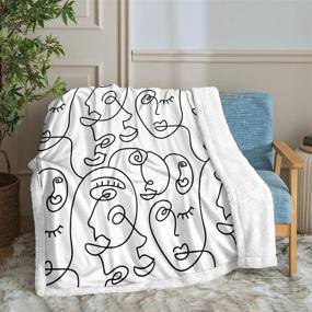 img 3 attached to 🛋️ Geometric Abstract Face Sherpa Fleece Blanket - Modern Line Throw for Boys and Girls - Soft Warm Bed Blanket for Bedroom, Couch, and Sofa - Black and White (Throw Size: 50"x60")