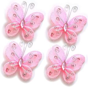 img 4 attached to 40-Pack Organza Butterflies: Stunning Nylon Glitter Butterflies for Wedding Party Table Scatter, Scrapbook Crafts & Card Decorations (Pink)