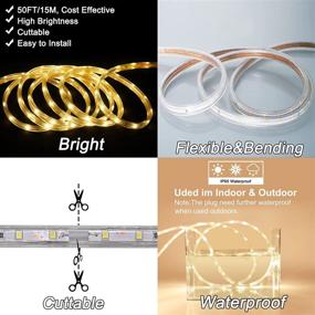 img 2 attached to 🌟 SURNIE 50ft Low Voltage LED Rope Lights Outdoor Waterproof Warm White Strip Lights, 3000K Cuttable Clear Flat Flexible Light Rope for Bedroom, Patio, Camping, Deck, Landscape