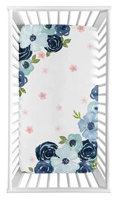 img 3 attached to 🌸 Sweet Jojo Designs Navy Blue and Pink Watercolor Floral Girl Fitted Crib Sheet: Baby/Toddler Bed Nursery Photo Op