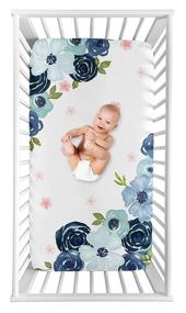 img 4 attached to 🌸 Sweet Jojo Designs Navy Blue and Pink Watercolor Floral Girl Fitted Crib Sheet: Baby/Toddler Bed Nursery Photo Op