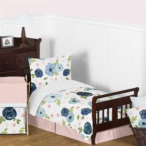 img 1 attached to 🌸 Sweet Jojo Designs Navy Blue and Pink Watercolor Floral Girl Fitted Crib Sheet: Baby/Toddler Bed Nursery Photo Op