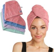 turbie twist microfiber hair towel wrap 4 pack - quick dry turban for women and men, ideal for drying curly, long & thick hair (pink, purple, blue, aqua) logo