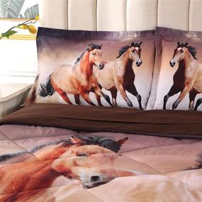 img 2 attached to 🐎 Wowelife Full Horse Comforter Set with 3D Horse Bedding - 5 Piece Set including Comforter, Flat Sheet, Fitted Sheet, and 2 Pillow Cases (Full, Horse)