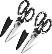 🔪 belle vous premium stainless steel kitchen scissors with blade covers (2 pack) - 21cm/8.3 inches overall length - heavy duty multi function shears for cutting chicken, fish, bone, meat, herbs, vegetables, bbq logo