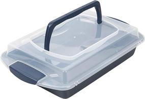 img 1 attached to 🔷 Wilton Non-Stick Diamond-Infused Navy Blue Oblong Pan with Lid, 9 x 13-inch