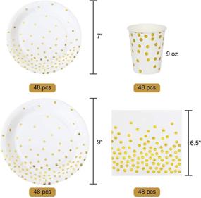 img 3 attached to 🍽️ Gexolenu White and Gold Paper Plates - 50 Sets, Gold Foil Dot Disposable Party Supplies, includes Paper Plates, Napkins, Cups, Straws, Plastic Forks, Knives, and Spoons for Birthday, Wedding