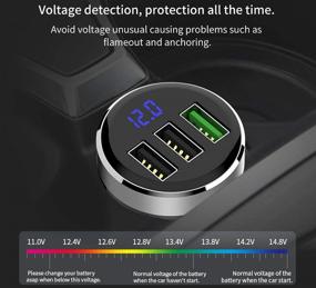 img 1 attached to 🚗 Высокоскоростной автомобильный зарядное устройство с 3 портами USB, вход 12V/24V, выход QC3.0 4.8V, вольтметр прикуривателя, совместимо с iPhone, iPad, Samsung Galaxy и другими устройствами для зарядки через USB - серебристый цвет