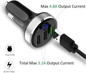 img 3 attached to 🚗 Высокоскоростной автомобильный зарядное устройство с 3 портами USB, вход 12V/24V, выход QC3.0 4.8V, вольтметр прикуривателя, совместимо с iPhone, iPad, Samsung Galaxy и другими устройствами для зарядки через USB - серебристый цвет